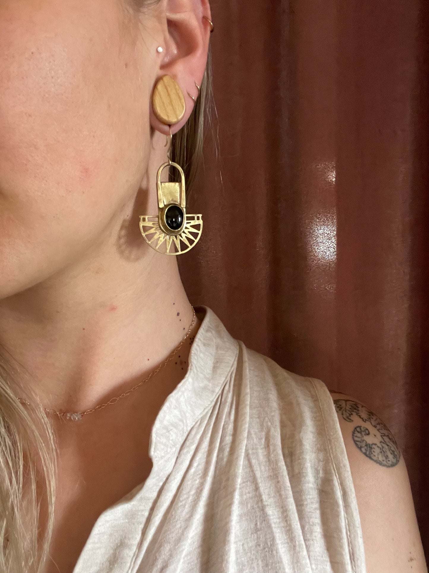 Onyx + Brass Earrings