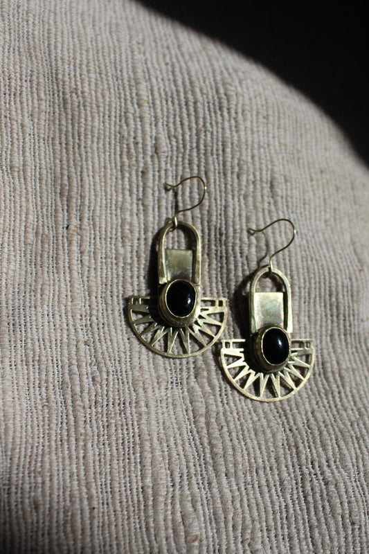 Onyx + Brass Earrings