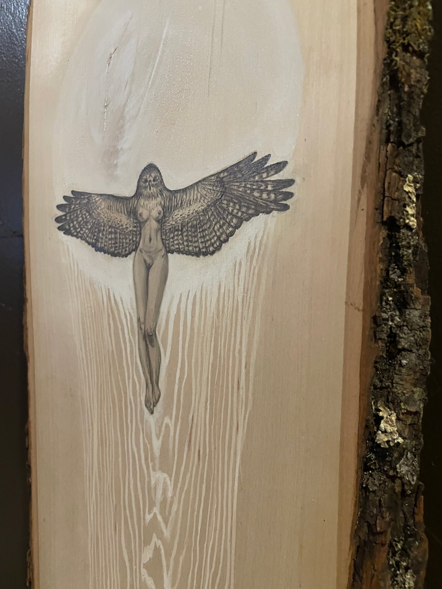 RETURNING Original Illustration on live edge wood